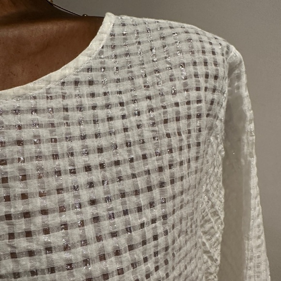 Sam and Lavi Ivory Honeycomb Check Shimmery Blouse Size M - Picture 2 of 8